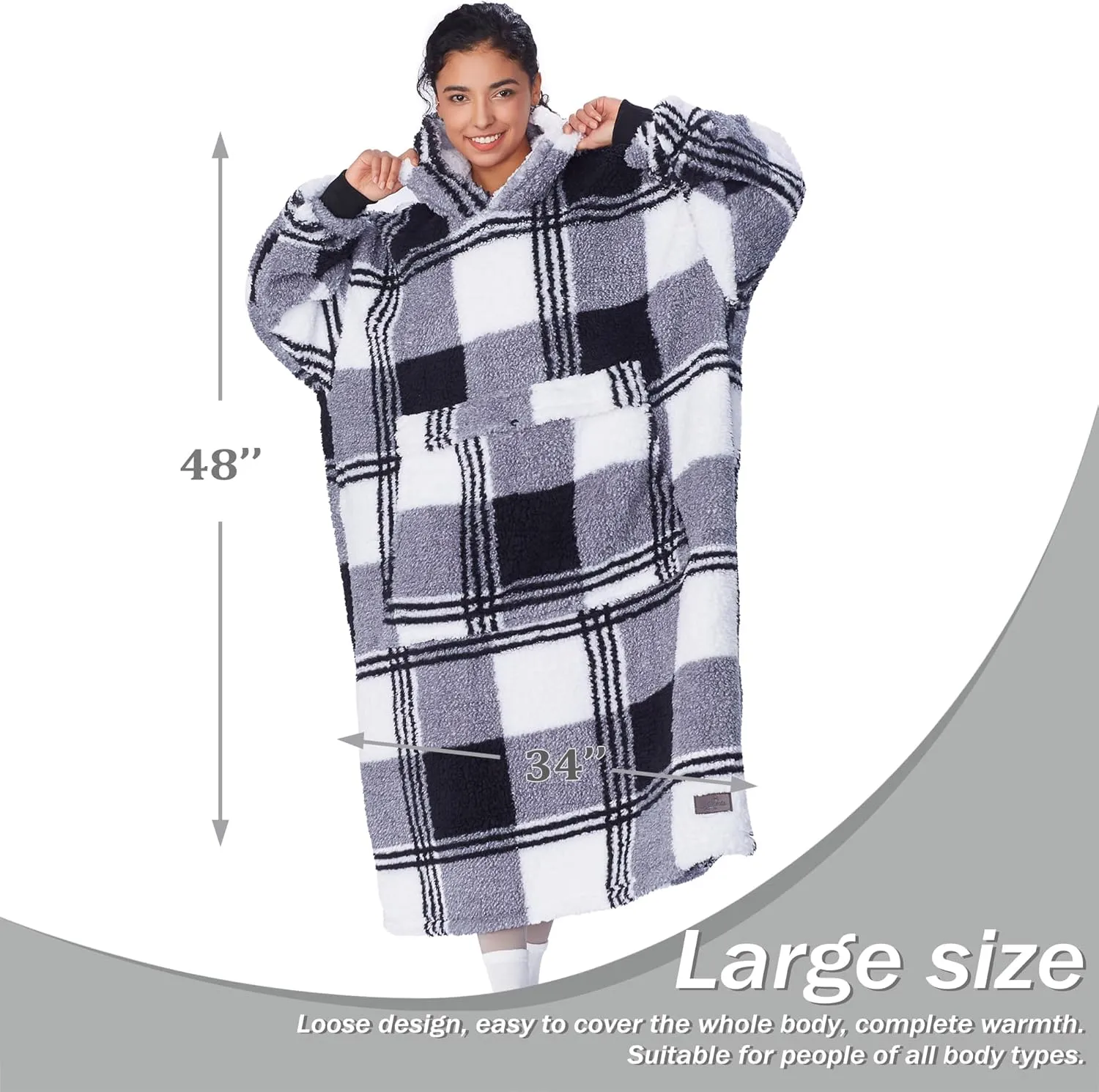 Catalonia Oversized Blanket Hoodie Sweatshirt, Comfortable Wearable Sherpa Pullover,Gift for Her