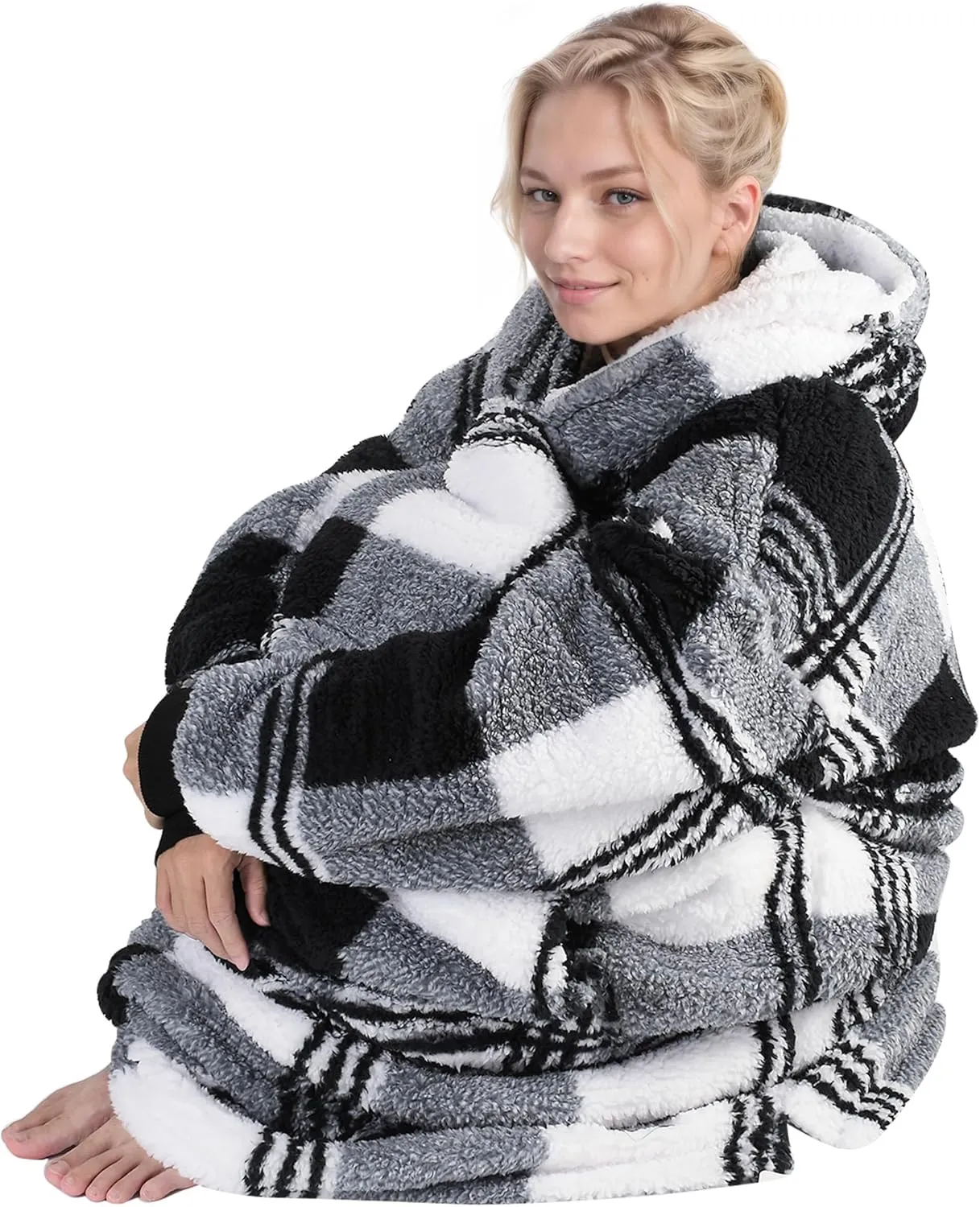 Catalonia Oversized Blanket Hoodie Sweatshirt, Comfortable Wearable Sherpa Pullover,Gift for Her