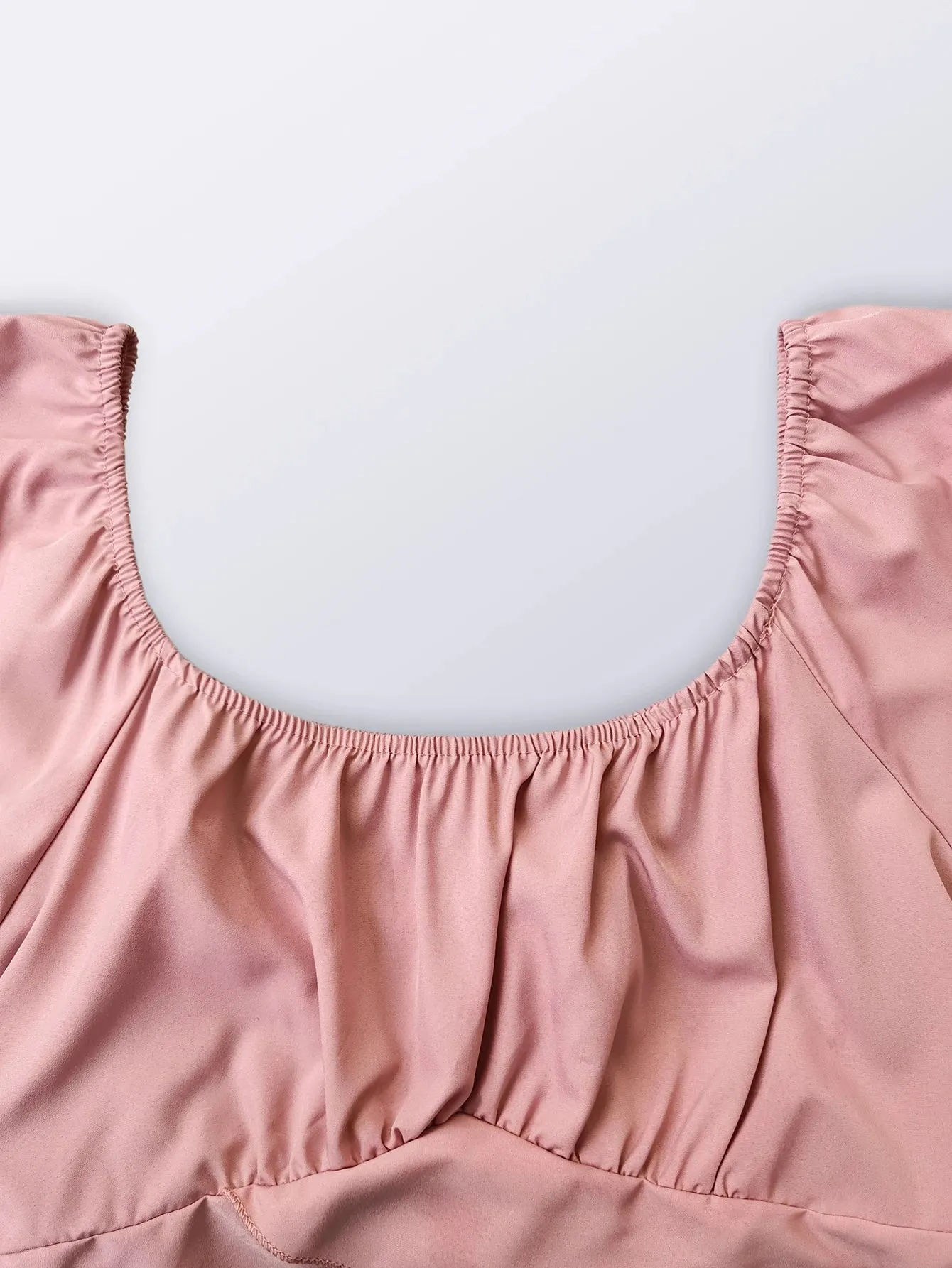 Chic Square Neck Top with Lantern Sleeves and Bow Tie