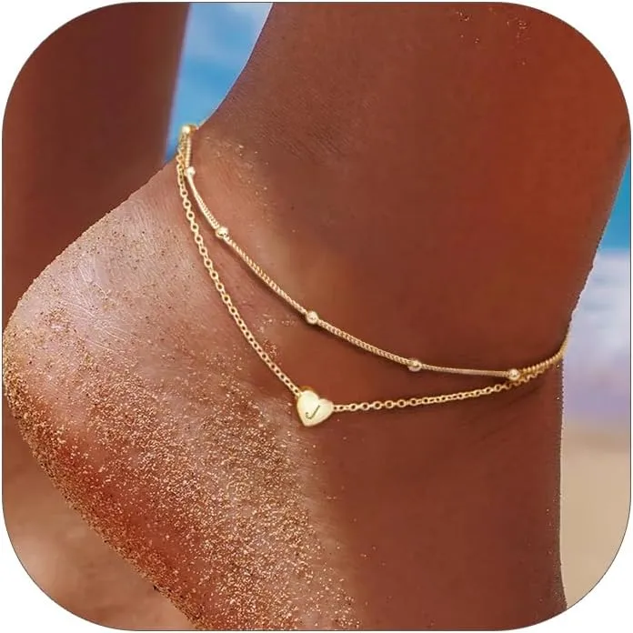 ChicSilver Sterling Silver Anklets for Women 925 Ankle Bracelets for Women Layered Heart Anklet With Beaded Anklets for Women (With Gift Box)