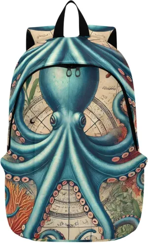 CHIFIGNO Blue Octopus Sea Adventure Personalized Mens Cute Backpack for Women Back to School Bookbag