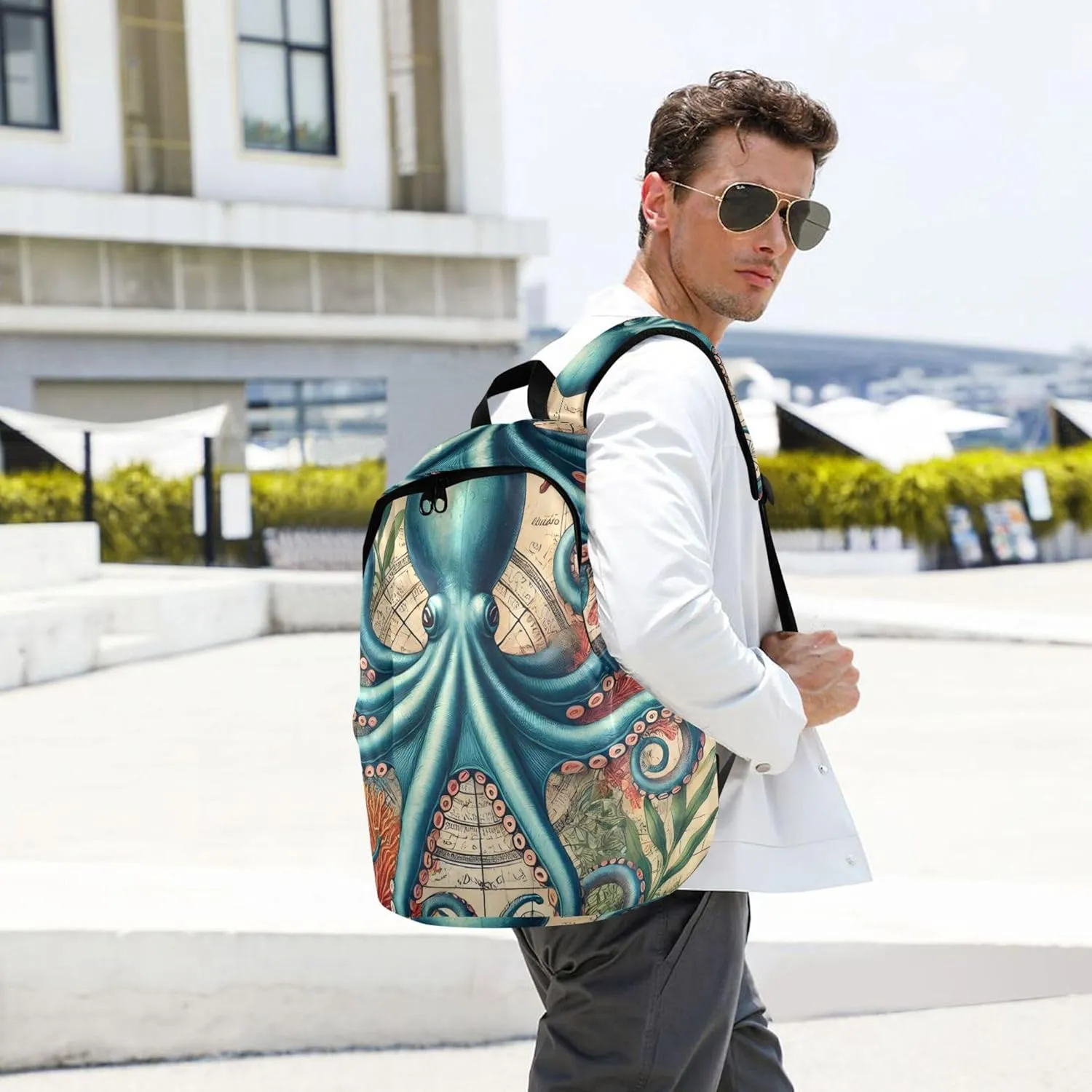 CHIFIGNO Blue Octopus Sea Adventure Personalized Mens Cute Backpack for Women Back to School Bookbag