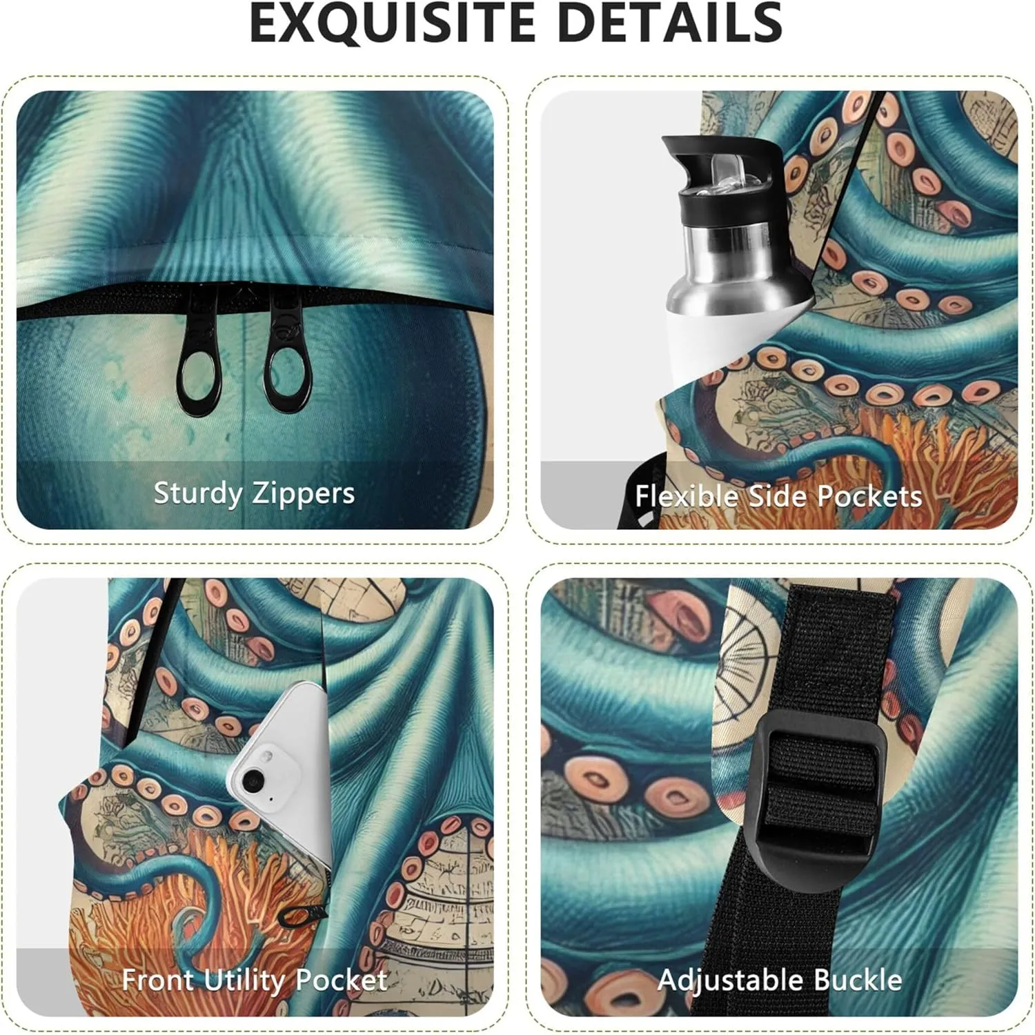 CHIFIGNO Blue Octopus Sea Adventure Personalized Mens Cute Backpack for Women Back to School Bookbag