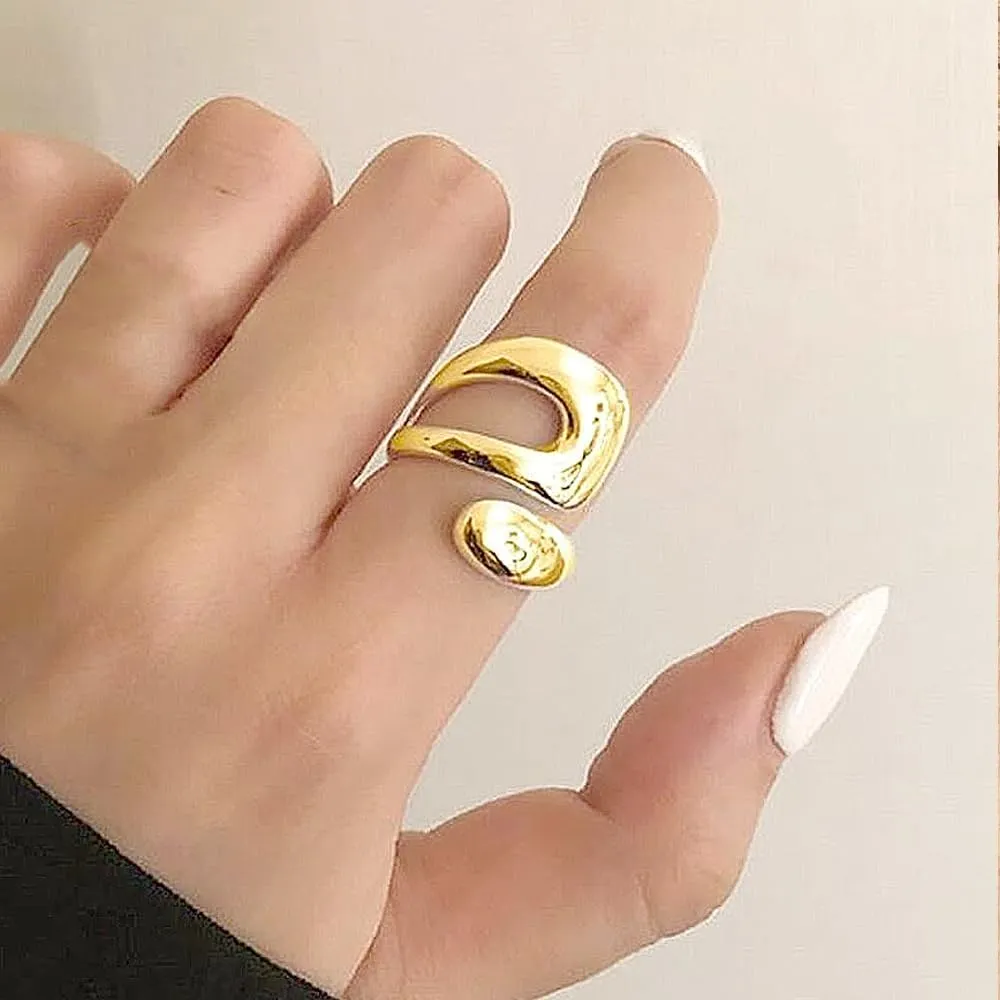 Chunky Geometric Open Statement Rings for Women 14K Gold Hollow Teardrop Dome Finger Rings Party Minimalist Anniversary Thumb Hand Jewelry Gift