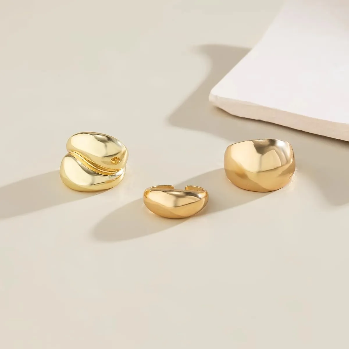 Chunky Gold & Silver Rings Set - Adjustable Thick Statement Rings for Women