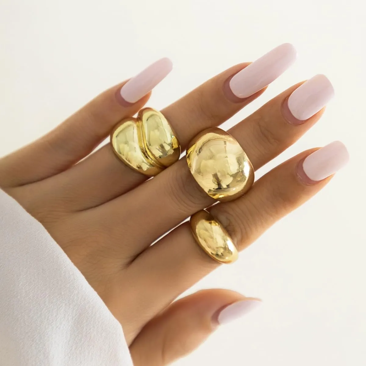 Chunky Gold & Silver Rings Set - Adjustable Thick Statement Rings for Women