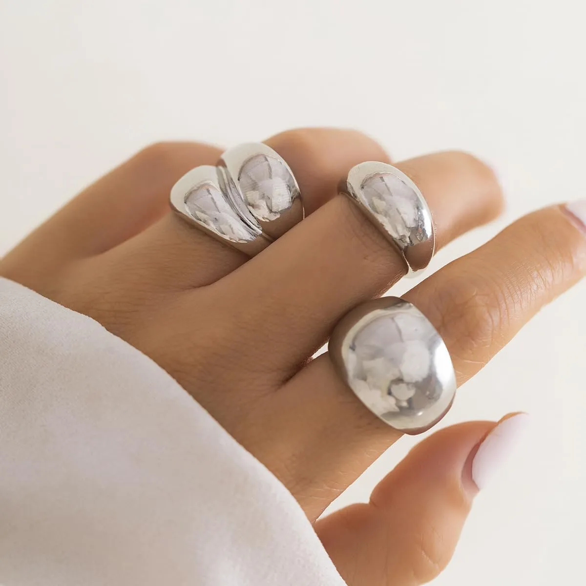 Chunky Gold & Silver Rings Set - Adjustable Thick Statement Rings for Women