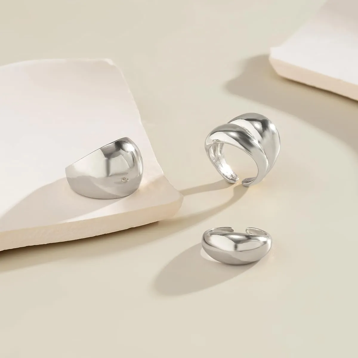 Chunky Gold & Silver Rings Set - Adjustable Thick Statement Rings for Women