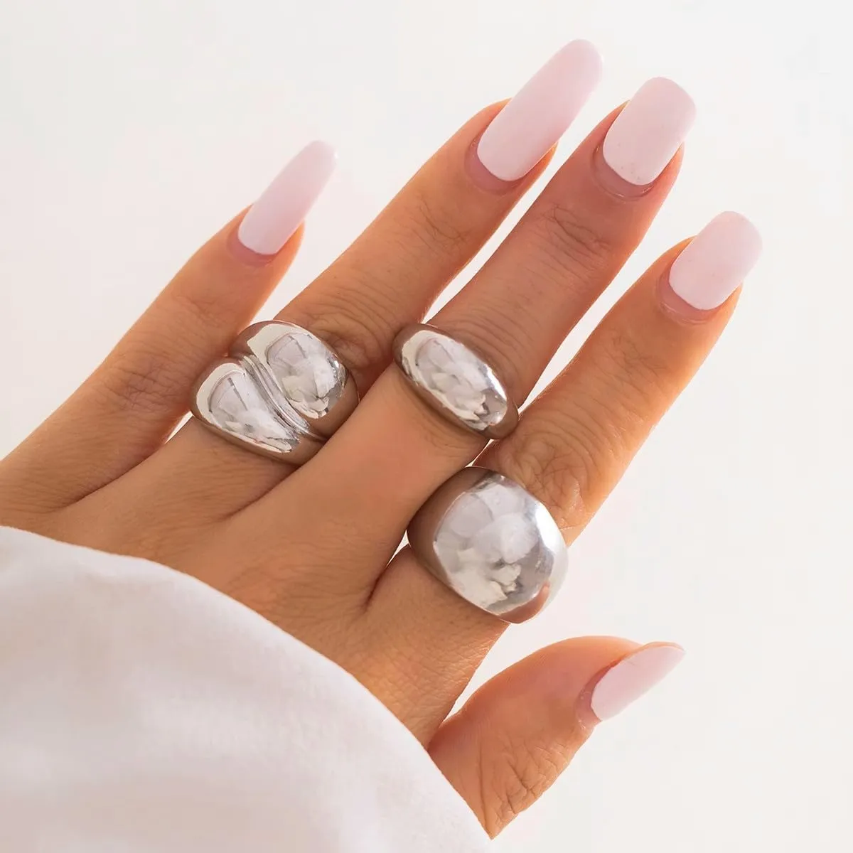 Chunky Gold & Silver Rings Set - Adjustable Thick Statement Rings for Women