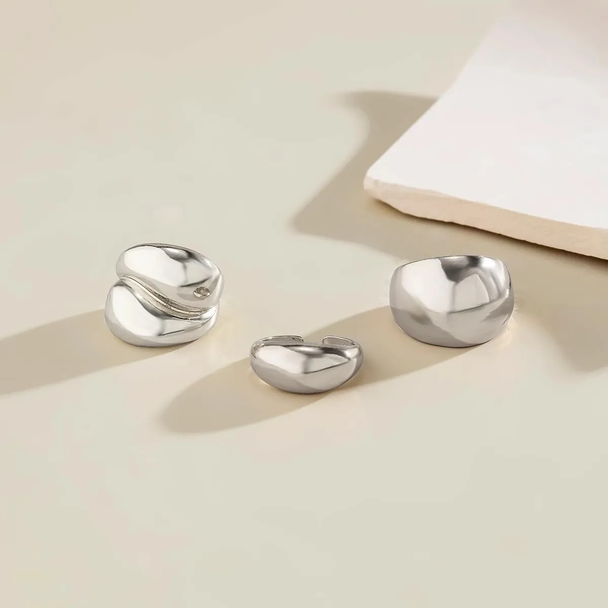 Chunky Gold & Silver Rings Set - Adjustable Thick Statement Rings for Women