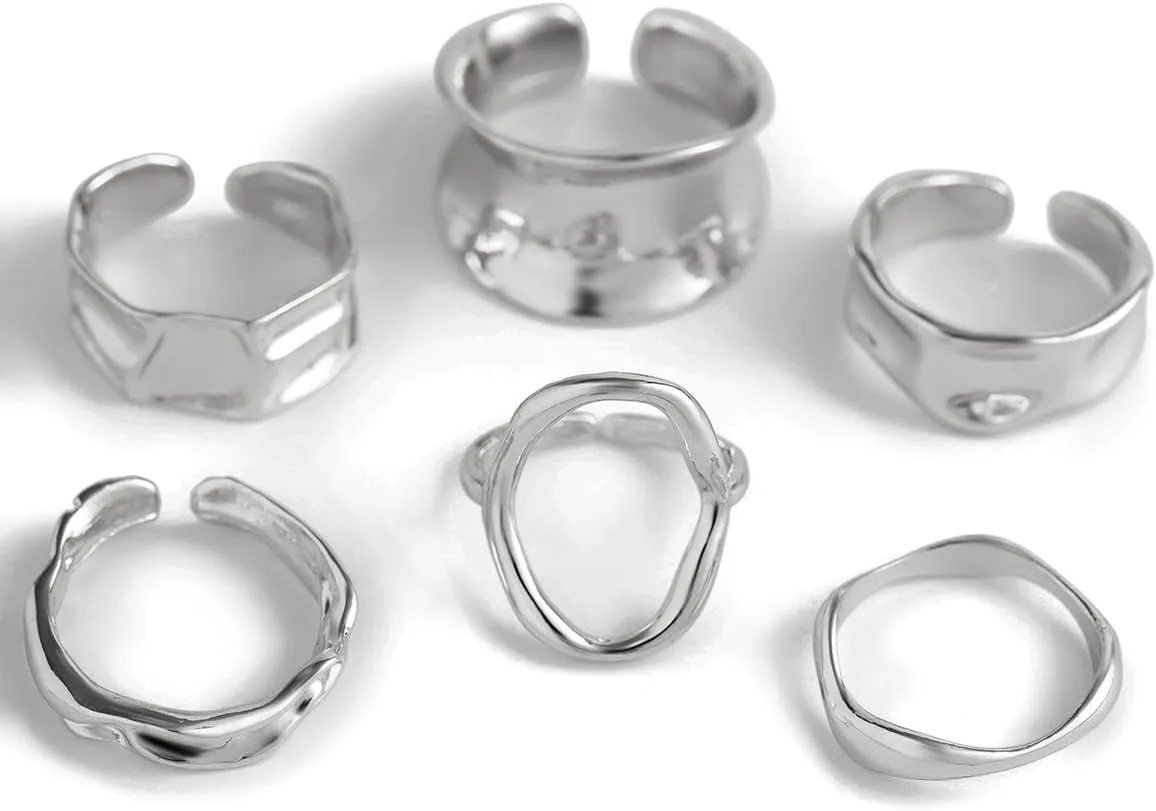 Chunky Gold & Silver Rings Set - Adjustable Thick Statement Rings for Women