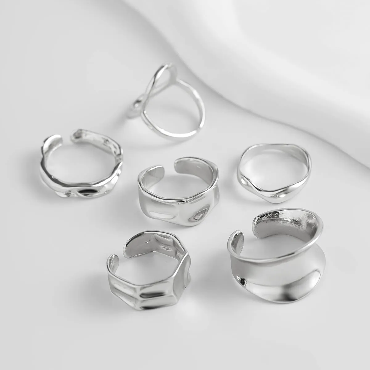 Chunky Gold & Silver Rings Set - Adjustable Thick Statement Rings for Women