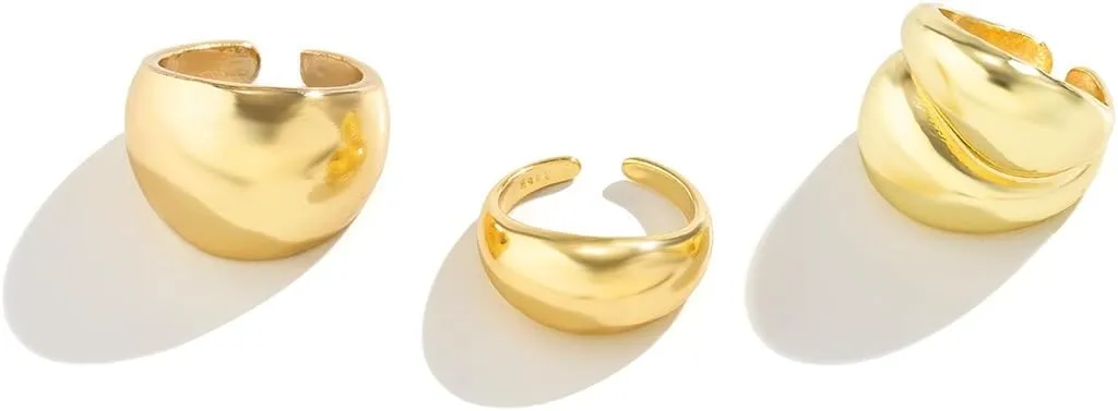 Chunky Gold & Silver Rings Set - Adjustable Thick Statement Rings for Women