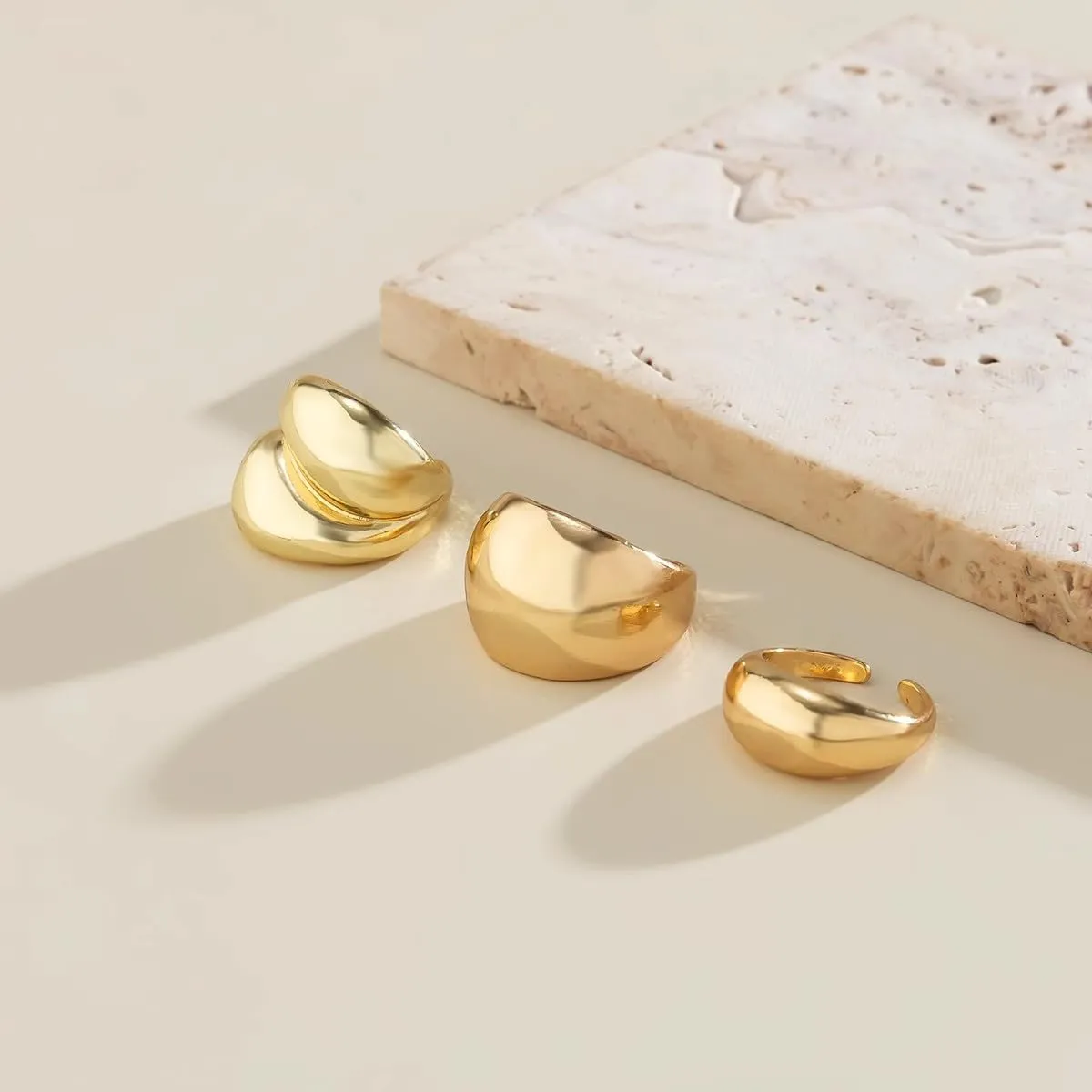Chunky Gold & Silver Rings Set - Adjustable Thick Statement Rings for Women