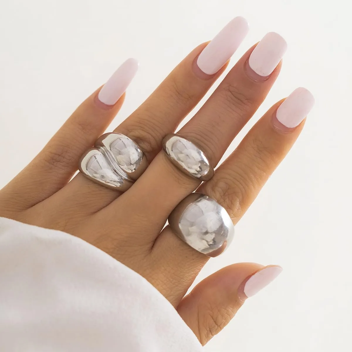 Chunky Gold & Silver Rings Set - Adjustable Thick Statement Rings for Women