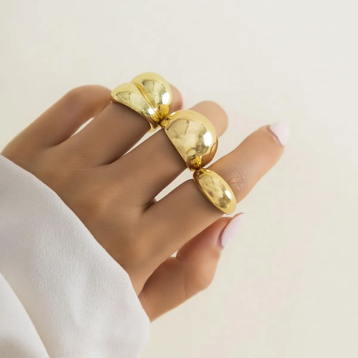 Chunky Gold & Silver Rings Set - Adjustable Thick Statement Rings for Women