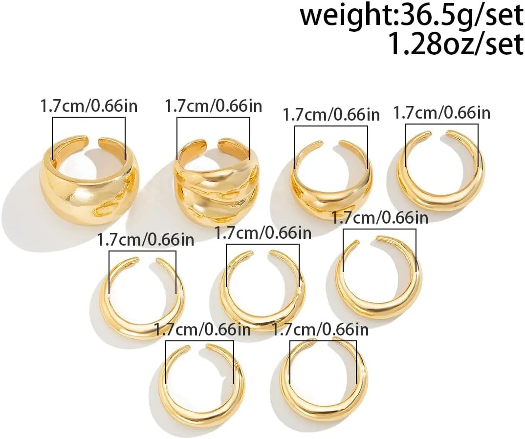 Chunky Gold & Silver Rings Set - Bold Dome Statement Rings for Women