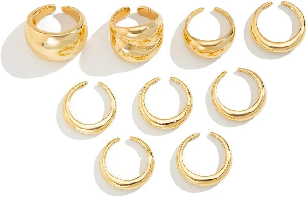 Chunky Gold & Silver Rings Set - Bold Dome Statement Rings for Women