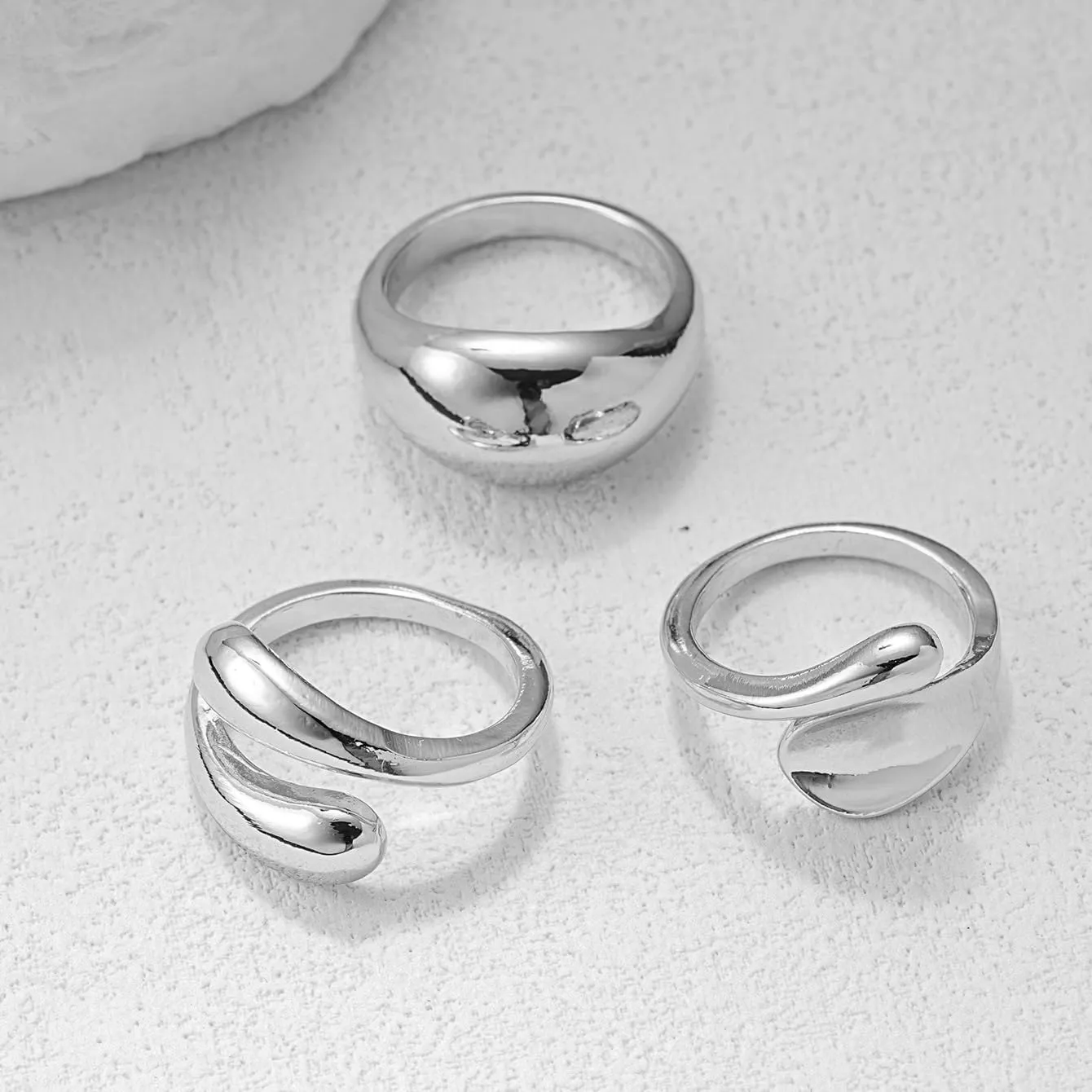 Chunky Gold & Silver Rings Set - Bold Dome Statement Rings for Women