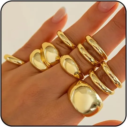 Chunky Gold & Silver Rings Set - Bold Dome Statement Rings for Women