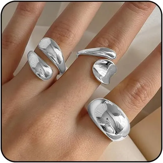Chunky Gold & Silver Rings Set - Bold Dome Statement Rings for Women