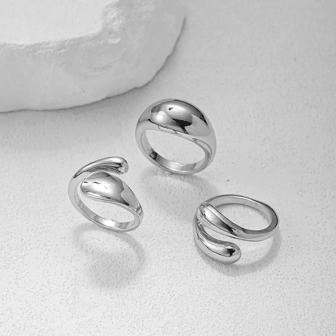 Chunky Gold & Silver Rings Set - Bold Dome Statement Rings for Women