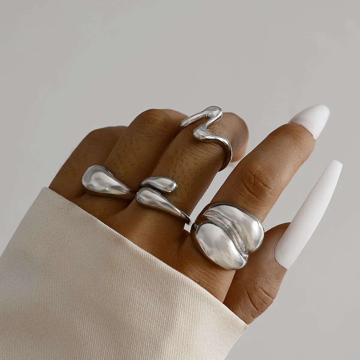 Chunky Gold & Silver Rings Set - Bold Dome Statement Rings for Women