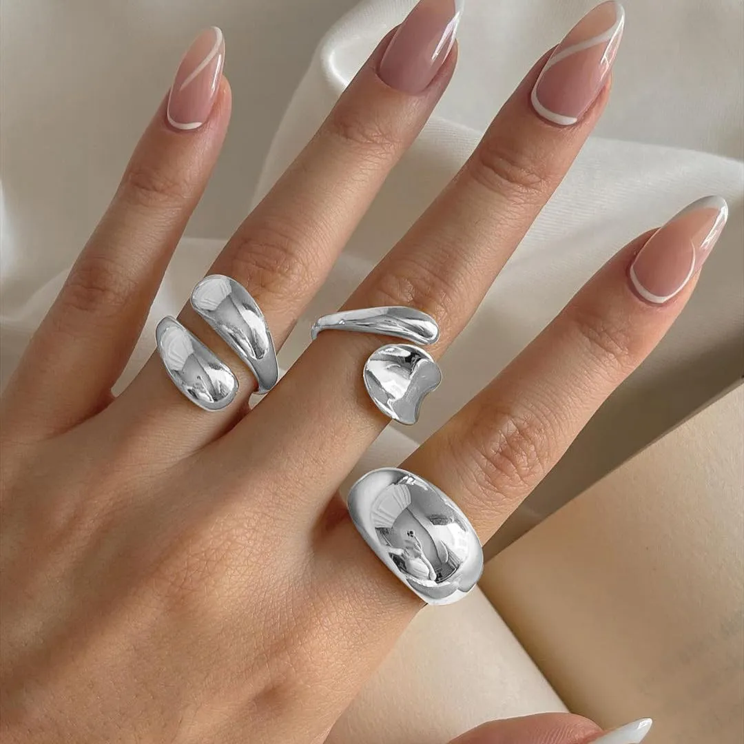 Chunky Gold & Silver Rings Set - Bold Dome Statement Rings for Women