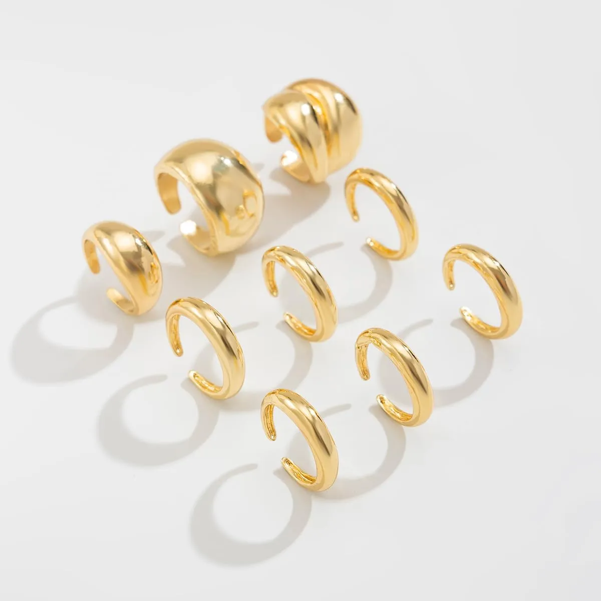 Chunky Gold & Silver Rings Set - Bold Dome Statement Rings for Women