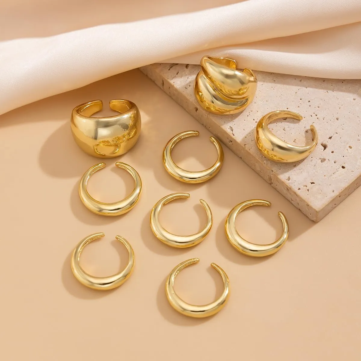 Chunky Gold & Silver Rings Set - Bold Dome Statement Rings for Women