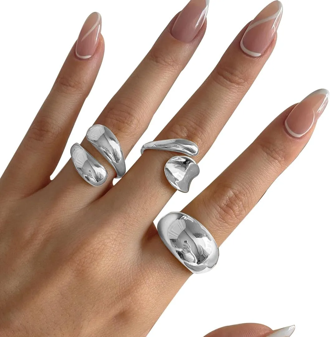 Chunky Gold & Silver Rings Set - Bold Dome Statement Rings for Women