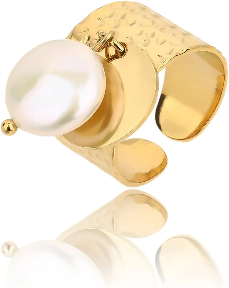 Chunky Gold Rings 18K Gold Plated Statement Dome Band Rings Chunky Rings Statement Stainless Steel Ring Jewelry for Women Gifts for Her