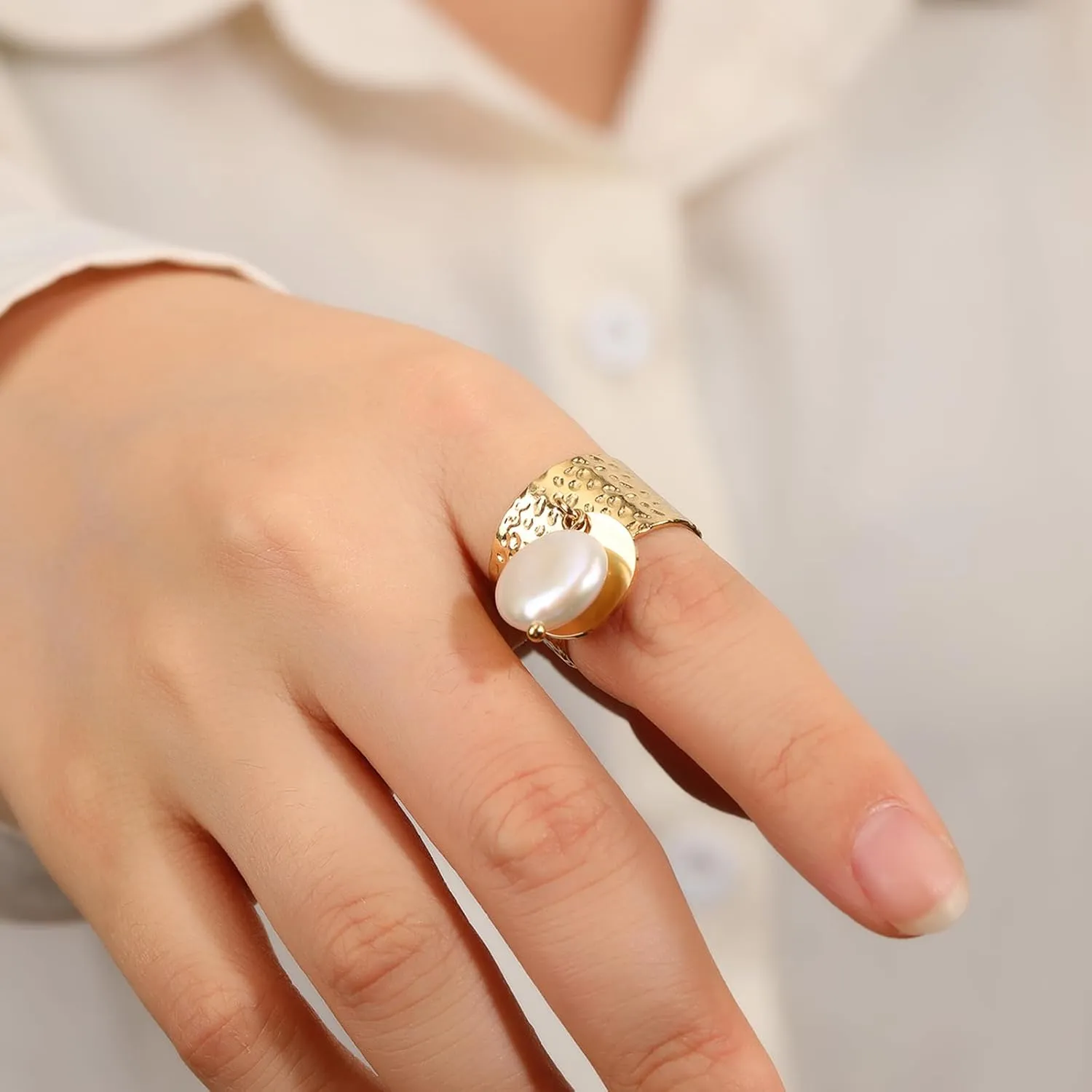 Chunky Gold Rings 18K Gold Plated Statement Dome Band Rings Chunky Rings Statement Stainless Steel Ring Jewelry for Women Gifts for Her