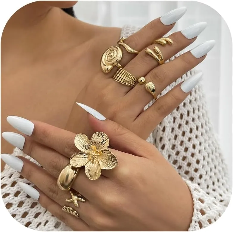 Chunky Gold Rings for Women Flower Knuckle Statement Ring Set Stacking Crystal Knuckle Rings Jewelry