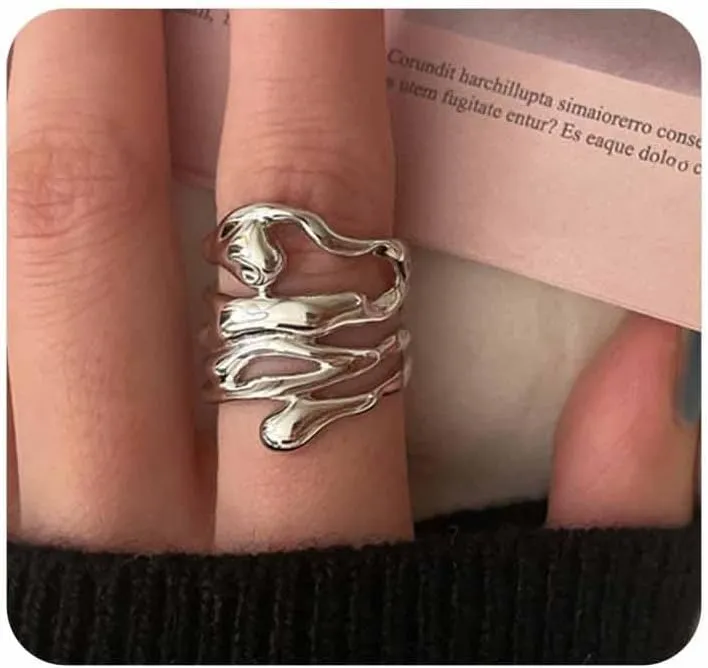 Chunky Gold Statement Knuckle Rings for Women Adjustable Silver Bold Thick Finger Ring Simple Open Irregular Geometry Ring Jewelry Accessories