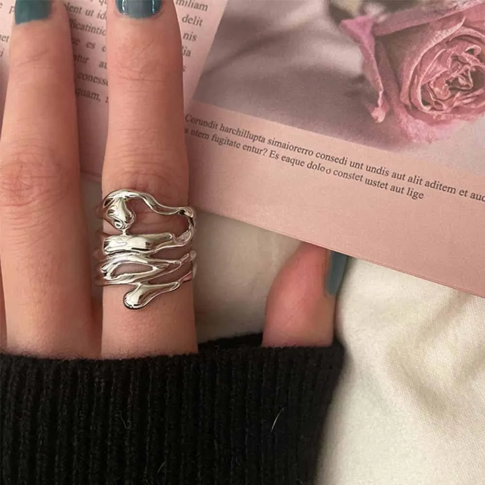Chunky Gold Statement Knuckle Rings for Women Adjustable Silver Bold Thick Finger Ring Simple Open Irregular Geometry Ring Jewelry Accessories