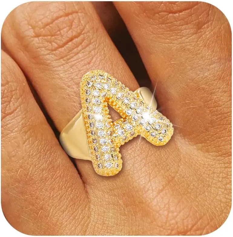 Chunky Initial Rings for Women Gold Statement Rings Adjustable Statement Ring Concert Outfit Summer Vacation Beach Vacation Essentials