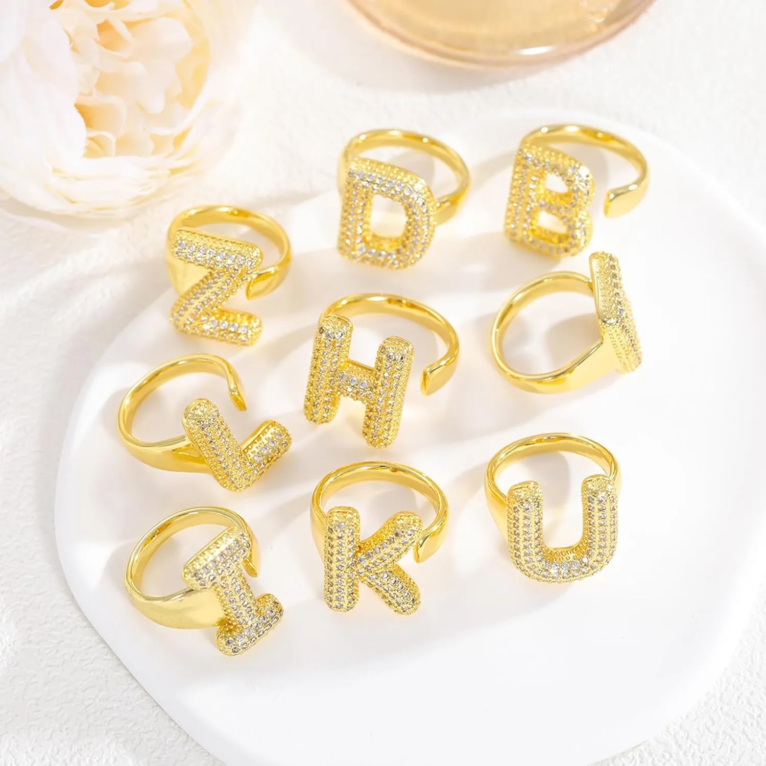 Chunky Initial Rings for Women Gold Statement Rings Adjustable Statement Ring Concert Outfit Summer Vacation Beach Vacation Essentials