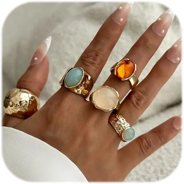 Chunky Knuckle Rings for Women Chunky Gold Statement Stacking Crystal Knuckle Rings Set Statement Flower Artificial Baroque Pearl Ring Jewelry