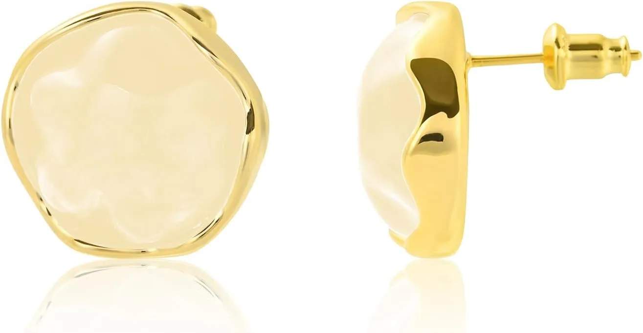 Chunky Pearl Shape Resin Earrings for Women,18K Gold Acrylic Resin Studs,Hypoallergenic Fashion Jewelry,18K Gold Plated Resin Earrings