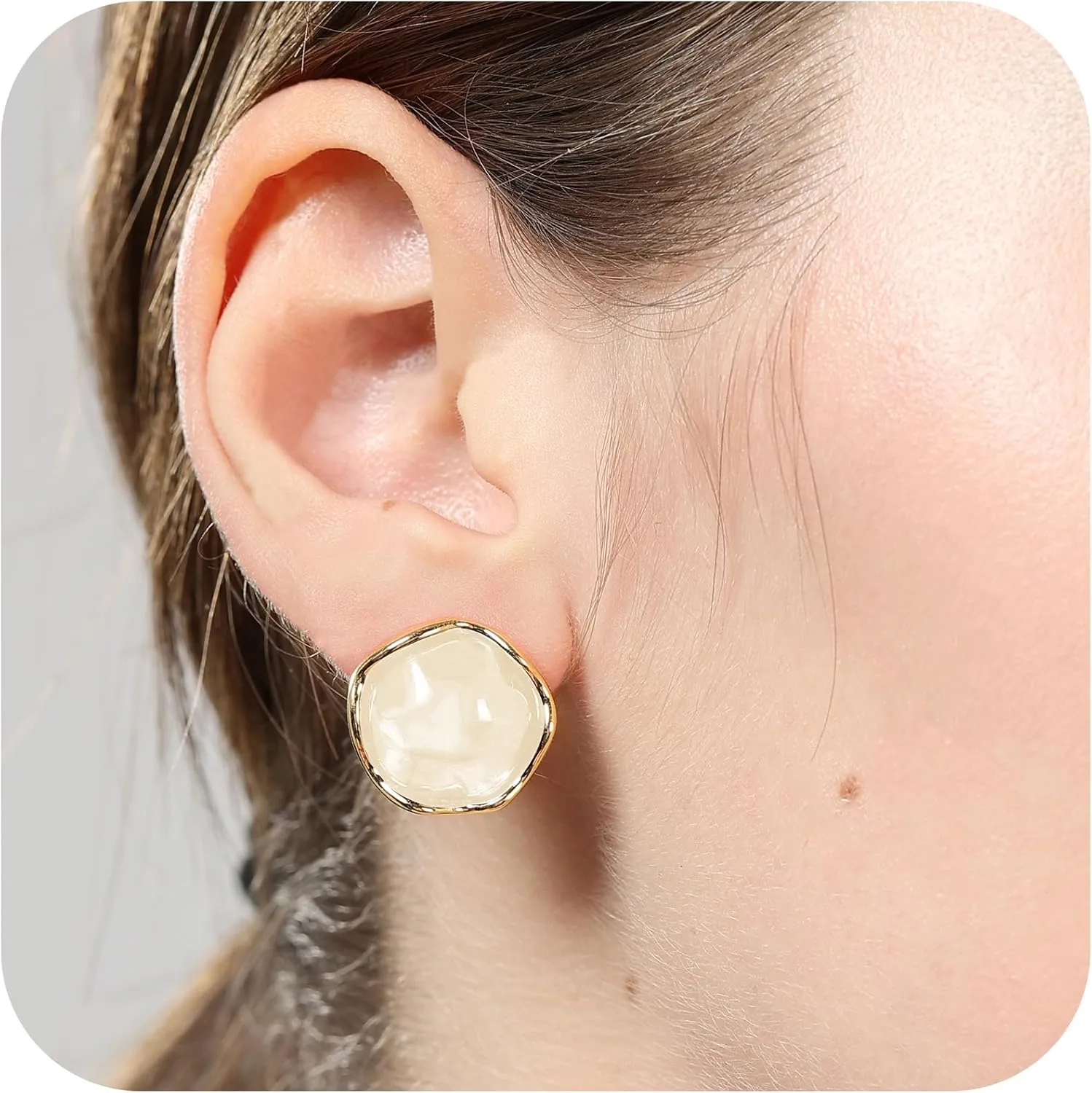 Chunky Pearl Shape Resin Earrings for Women,18K Gold Acrylic Resin Studs,Hypoallergenic Fashion Jewelry,18K Gold Plated Resin Earrings
