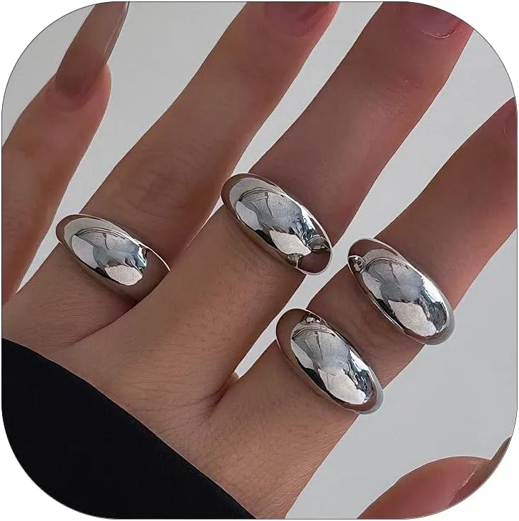 Chunky Rings Set for Women Statement Rings Open Dome Ring Thick Ring Set Stackable Open Bold Thick Rings Statement Jewelry