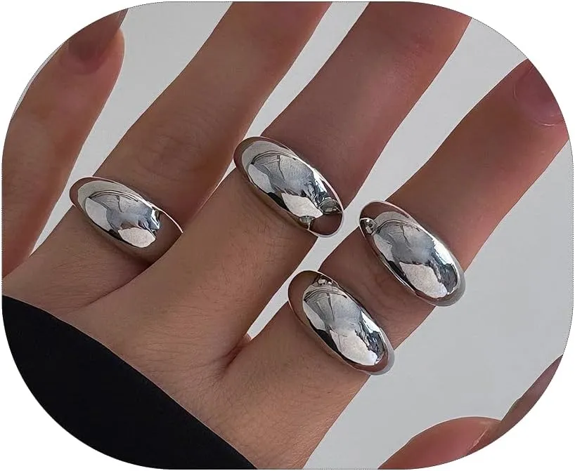 Chunky Rings Set for Women Statement Rings Open Dome Ring Thick Ring Set Stackable Open Bold Thick Rings Statement Jewelry