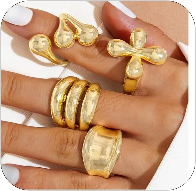 CJIAYUJEW Chunky Gold Rings Set for Women,Trendy Gold Stackable Open Knuckle Ring