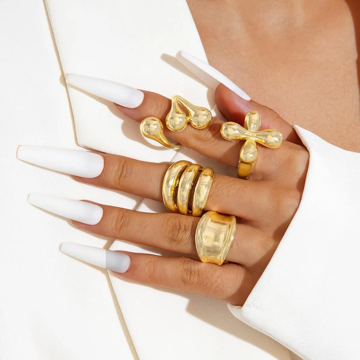 CJIAYUJEW Chunky Gold Rings Set for Women,Trendy Gold Stackable Open Knuckle Ring