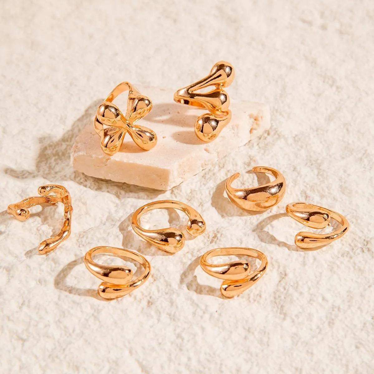 CJIAYUJEW Chunky Gold Rings Set for Women,Trendy Gold Stackable Open Knuckle Ring