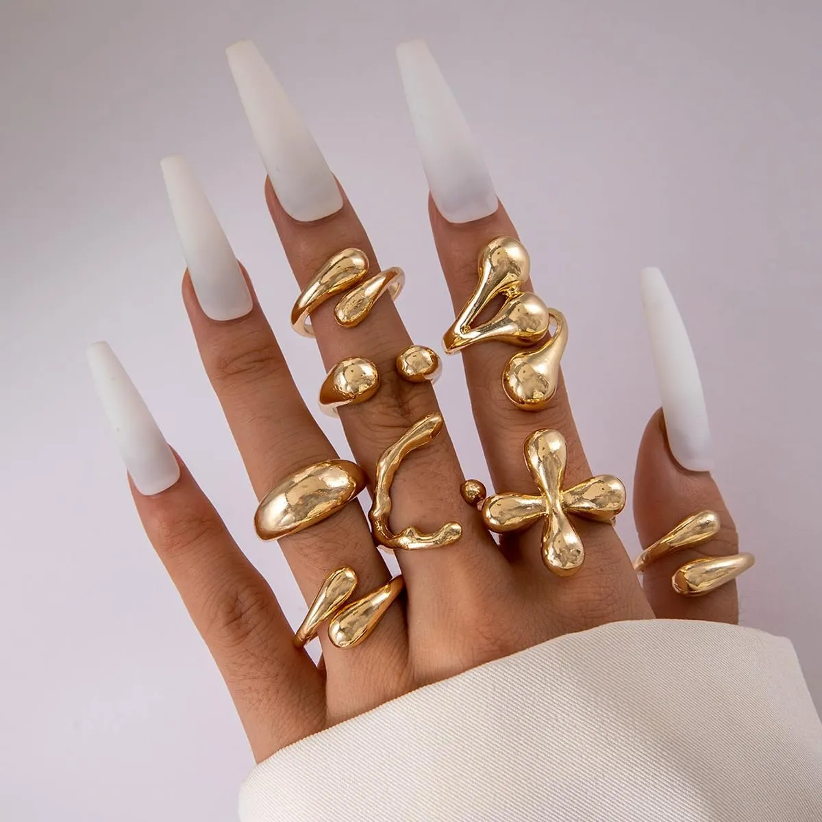 CJIAYUJEW Chunky Gold Rings Set for Women,Trendy Gold Stackable Open Knuckle Ring