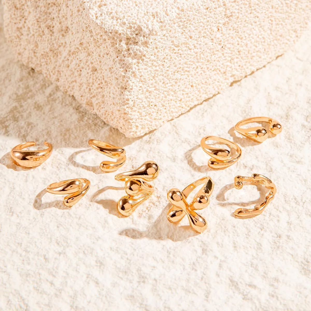 CJIAYUJEW Chunky Gold Rings Set for Women,Trendy Gold Stackable Open Knuckle Ring