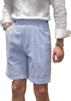 Classic Mens Summer Seersucker Shorts Striped Slim Fit Flat Front Walk Chino Short Pants Flat Front Shorts