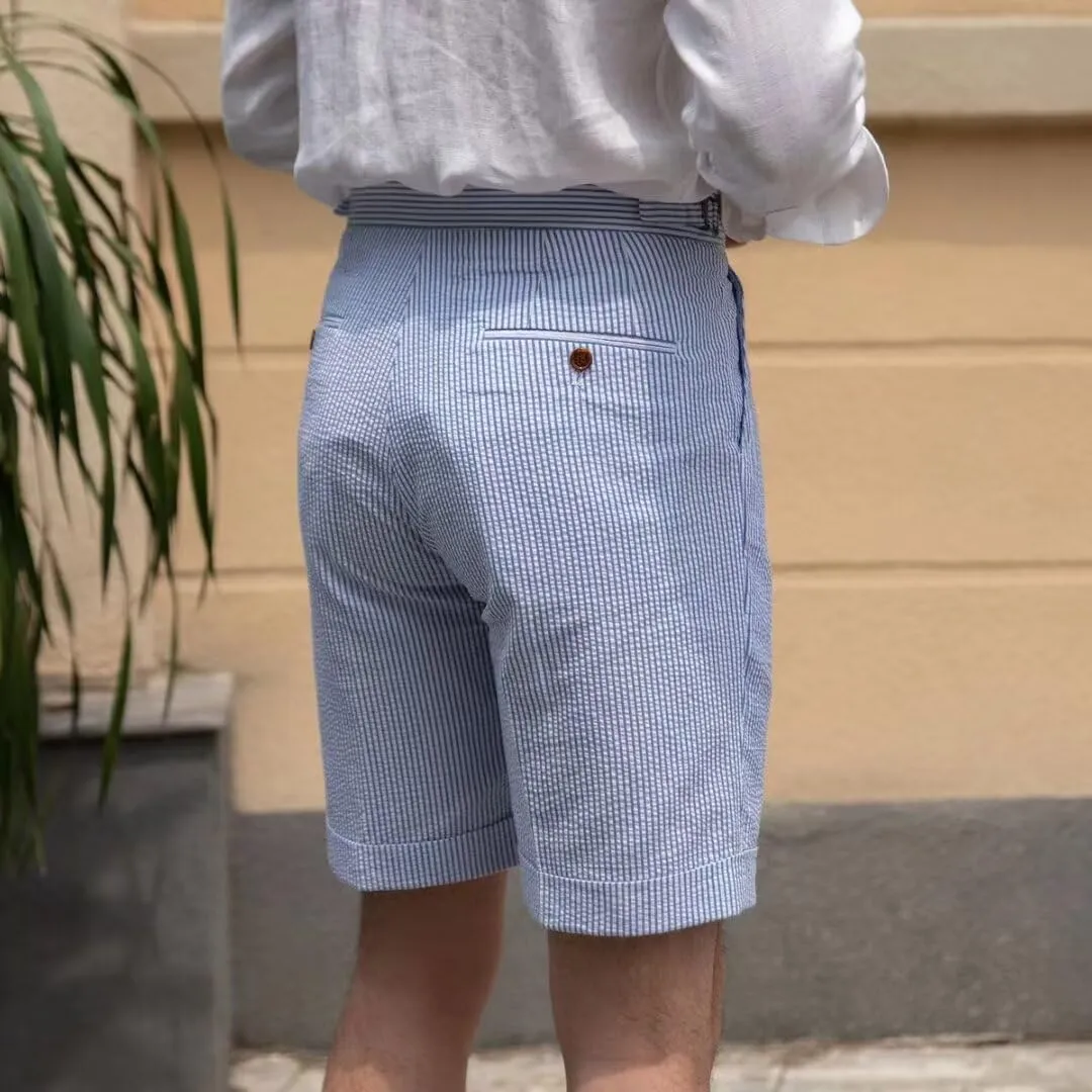 Classic Mens Summer Seersucker Shorts Striped Slim Fit Flat Front Walk Chino Short Pants Flat Front Shorts